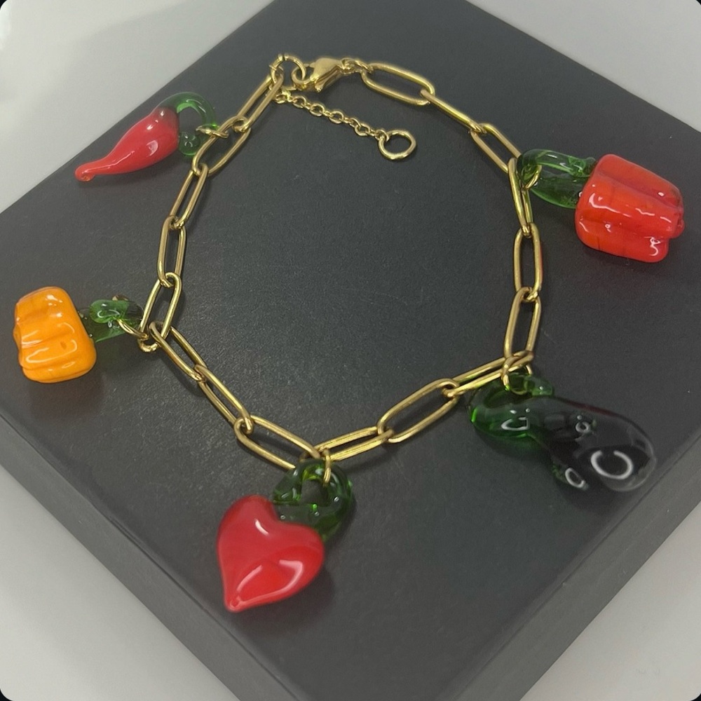 FRUIT SERIES Handblown Glass Fruit Paperclip Bracelet - Picture 2 of 2